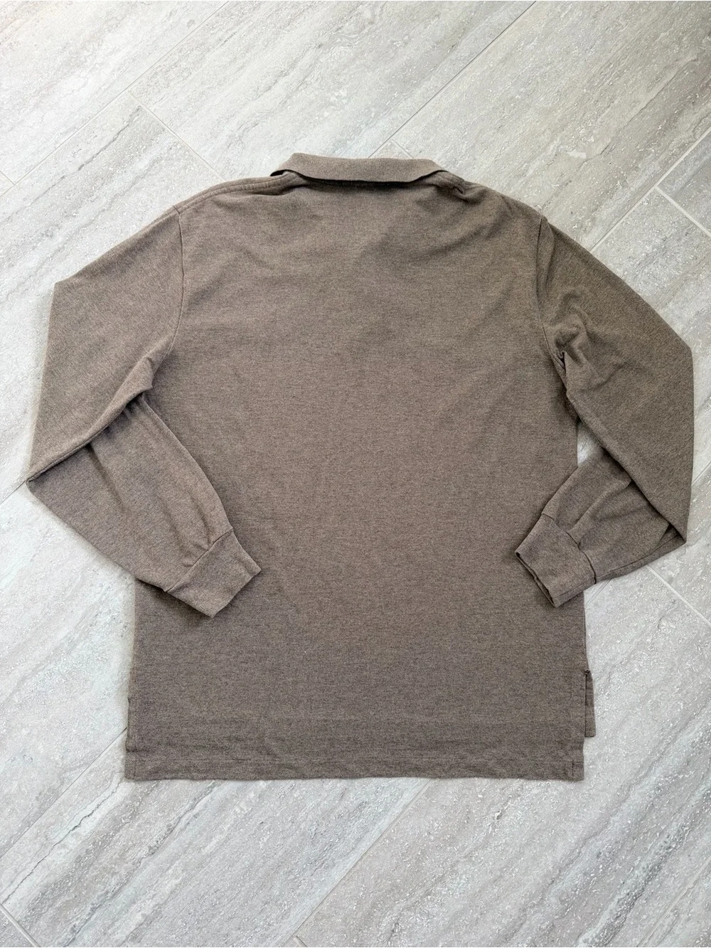 Polo Ralph Lauren Mens Large Brown Heather Long Sleeve Polo Shirt Cotton Classic